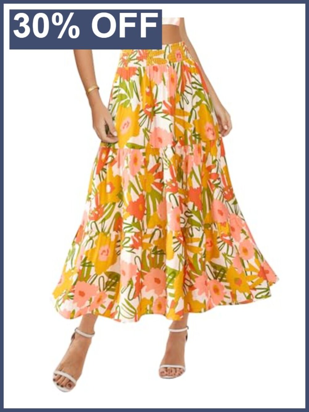 Boho Floral Midi Maxi Skirt with Pockets High Waist A-Line Flowy